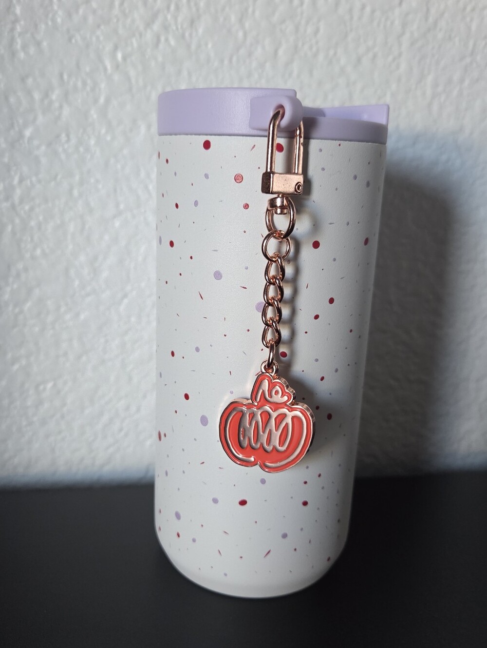 Starbucks Fall 2026 White Speckled Tumbler Pumpkin Spice Charm 12oz